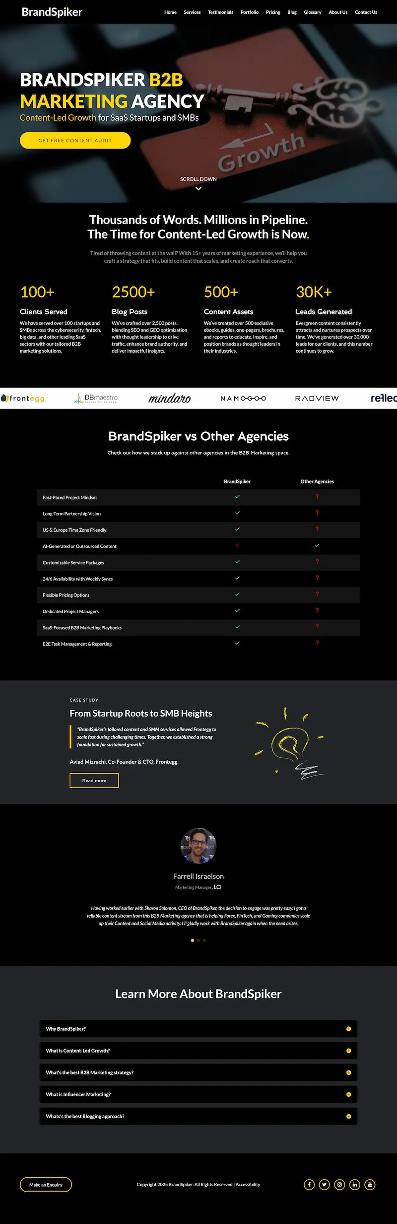 Homepage screenshot of the brandspiker.com website