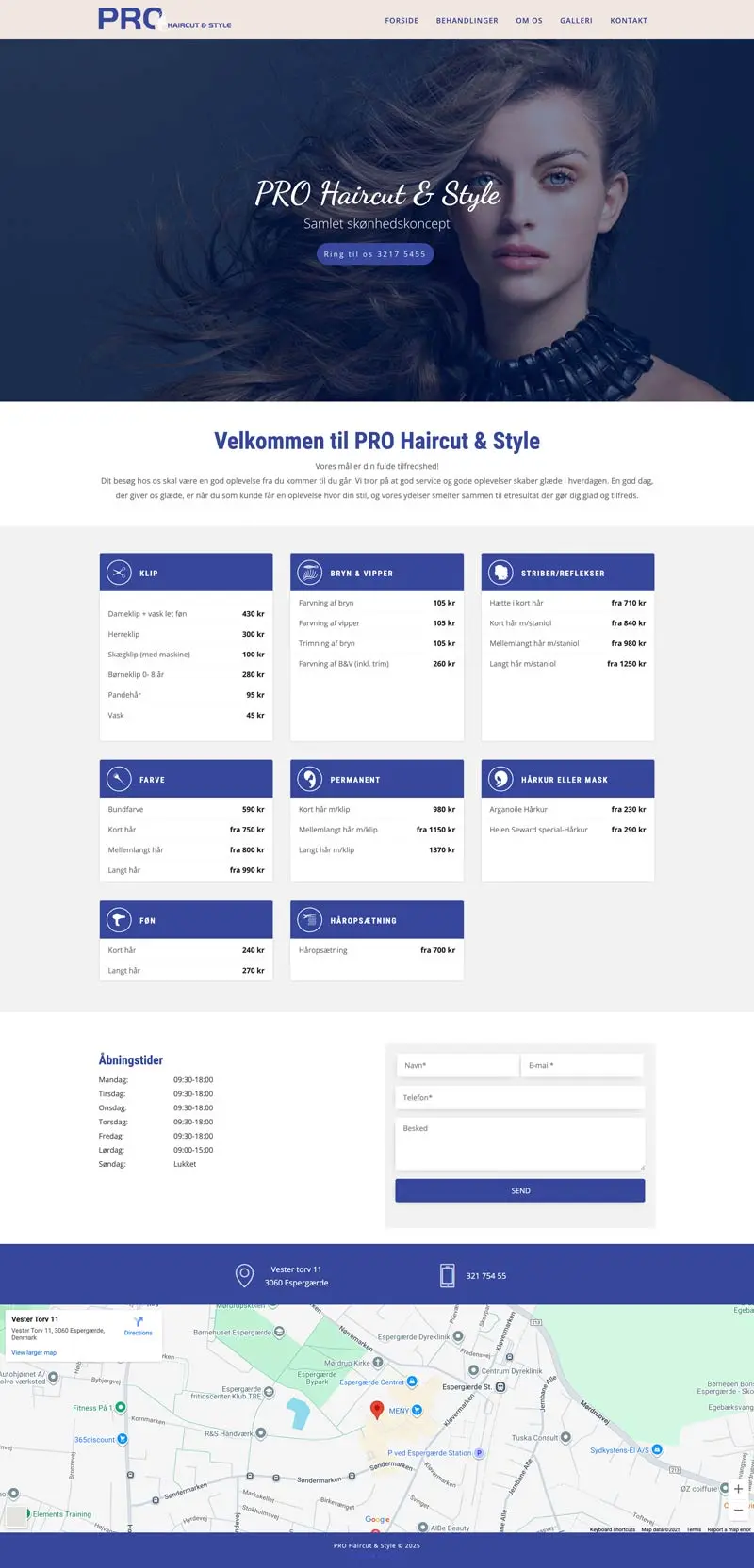 Homepage of the prohaircut-style.dk salon website designed by Ajeet Singh