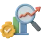 Icon of a rising graph and a magnifying glass, for Ajeet Singh's SEO-friendly development